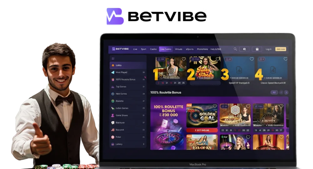 Live casino section with real dealers on BetVibe India